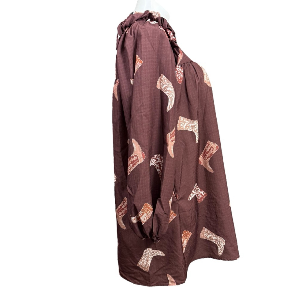 Fantastic Fawn Blouse Size L Brown with Boot Print - Picture 4 of 9